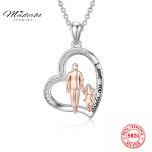 MEIDERBO S925 Sterling Silver Daughter Heart Pendant Necklace from Dad Mom I Love You Forever Jewelry yera and neon valentines gifts eve valentines day gift