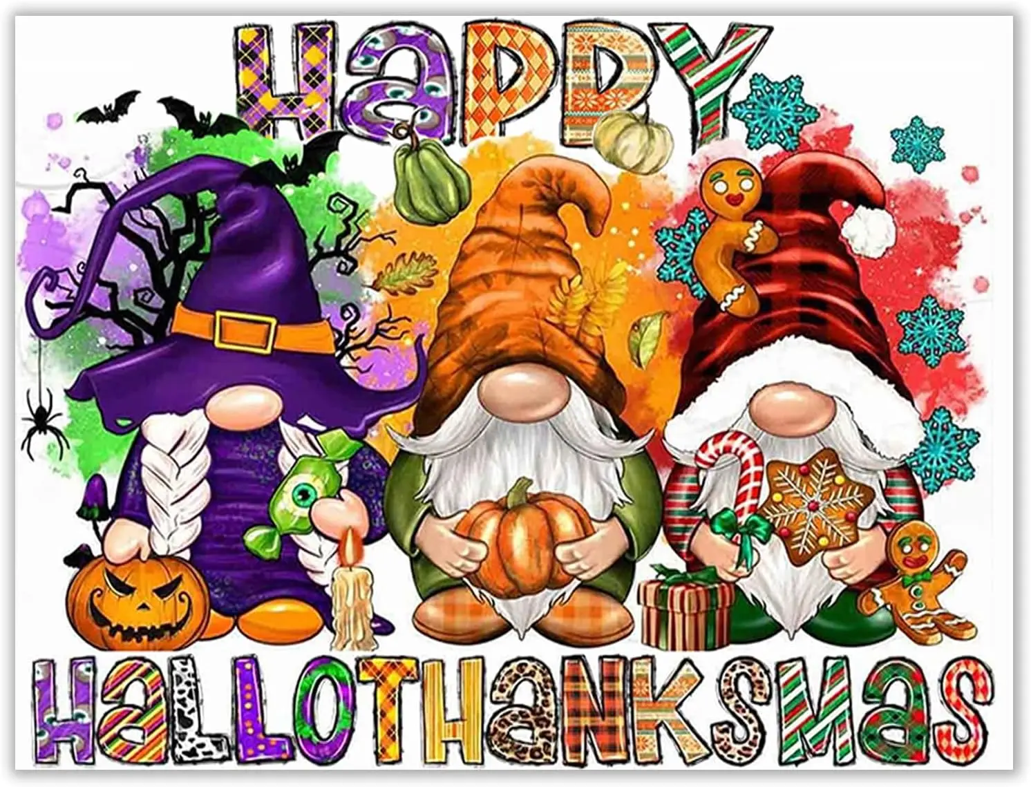 Gnome Stamped Cross Stitch Kits for Adults - Halloween Embroidery Kits for Beginners Adults,11 CT Partial Patterns Dimensions Counted Cross Stitch Kits for Adults Arts Craft 12x16 inch