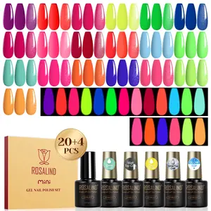 ROSALIND Spring Series Gel Polish Set Mini 19Pcs Neon Gel and 4 Functional Gel Varnishes 1 Glow in the Dark Gel Nail Polish Requires Uv Nail Lamp Long Lasting Diy Your Own Style