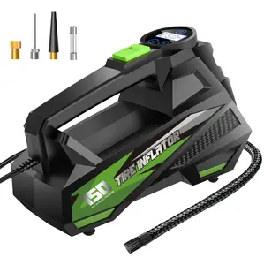 CaRSun Tire Inflator Portable Air Compressor Tire Air Pump,22-cylinder air pump,car accessories -150 PSI, 3 times faster inflation, automatic shut-off function, all-copper motor/ABSresin, with handle, 3nozzles,1 fuse, 3-meter power cord, CE FCC certified