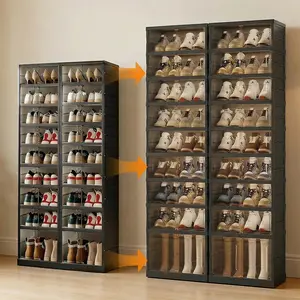 NLDD Extra-Wide & Tall 9-Tier Shoe Cabinet Holds 18 Pairs Clear Doors Wheels for Effortless Storage Stackable Reinforced Frame Ventilation Holes