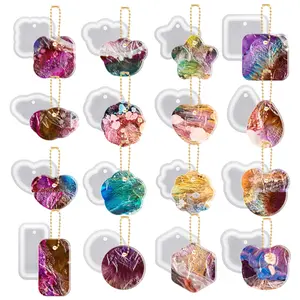 16Pcs Geometric Keychain Resin Molds Set - Silicone Molds with Hanging Hole,DIY Creative Gift for Jewelry Earrings Charm Pendant Pet Tag Making