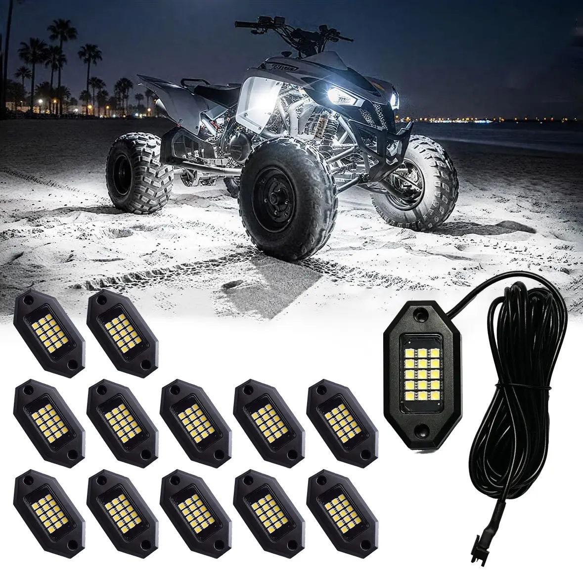 Upgraded Ultra Bright White LED Rock Lights 4/8/12PCS – Plug & Play Underglow Kit, Sync with Vehicle On/Off, Easy Install for Car Truck SUV Jeep