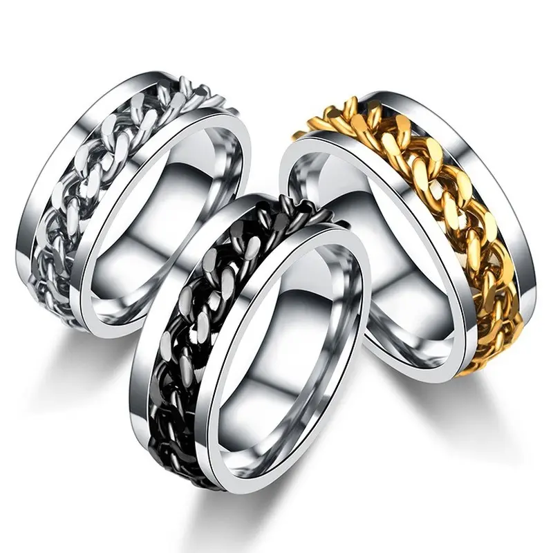 Titanium Steel Rotatable Chain Rings for Women Men Spinner Ring Decompression Multifutional Chain Ring Bottle Opener Ring Gift