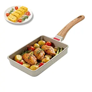 Japanese Tamagoyaki Pan Non-Stick Rectangular Omelette Pan With Heat-Resistant Wood Handle For Breakfast,Omelette Pan,Induction Compatible Tamagoyaki Pan,Breakfast Pan