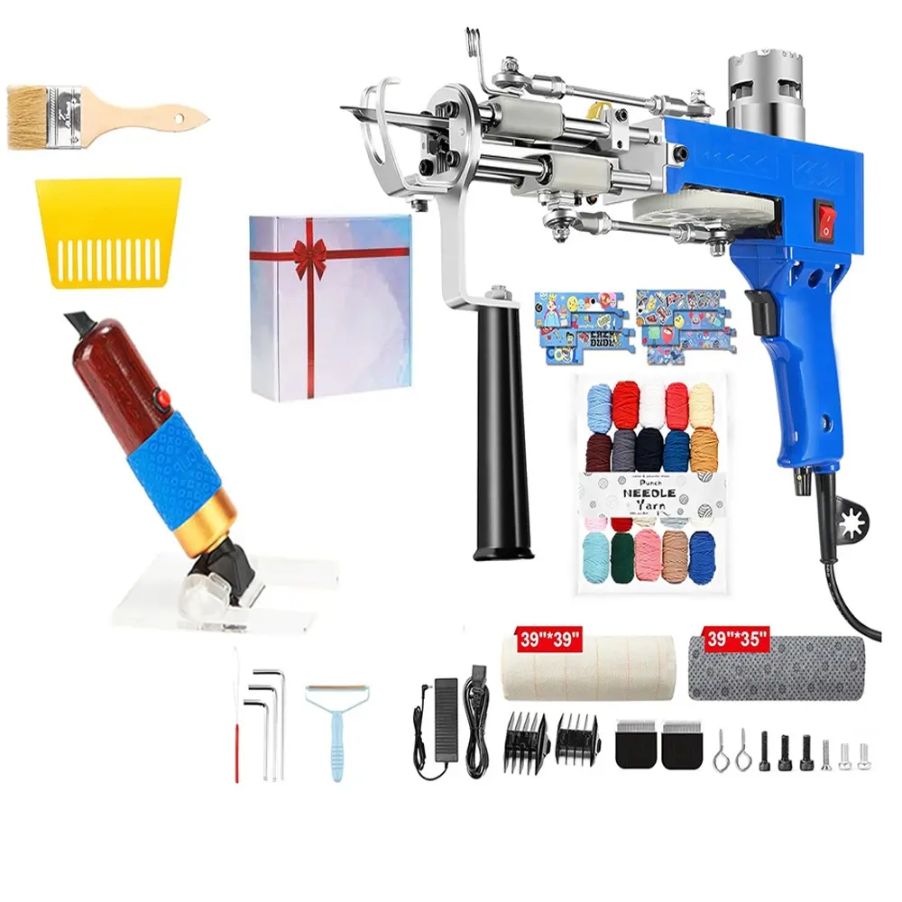 Rug Tufting Tool with Carpet Trimmer Kit, 2 in 1 Cut & Loop Pile Carpet Tool & Carpet Carving Clippers, Blue, Starter Kit for Beginners