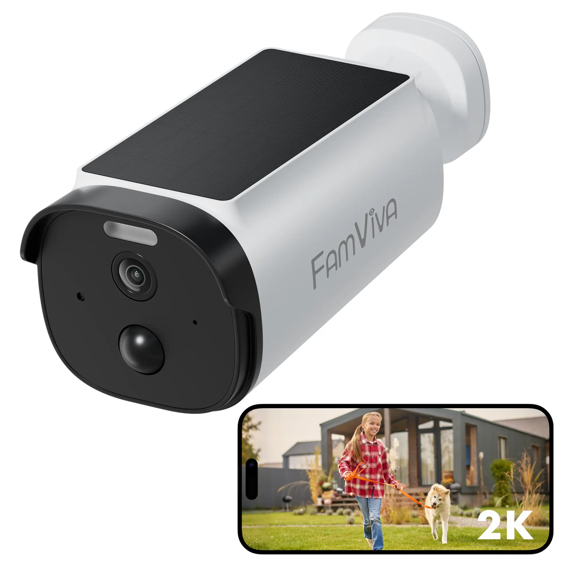 FamViva Wireless Security Camera, Outdoor Solar Camera, 2.4G WiFi Only, AI Human Detection, Night Vision, Instant Alert, 2-Way Audio, Waterproof, Alexa-Compatible, SD Card/Cloud Storage Protection