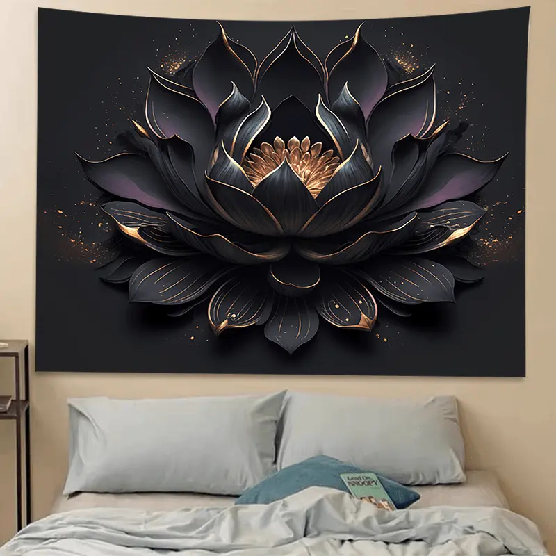 Black Lotus Pattern Cotton-Polyester-Linen Decorative Tapestry - Lightweight Home Decor Hanging Accessory, Ideal Festival Gift for Self, Perfect for Indoor Use