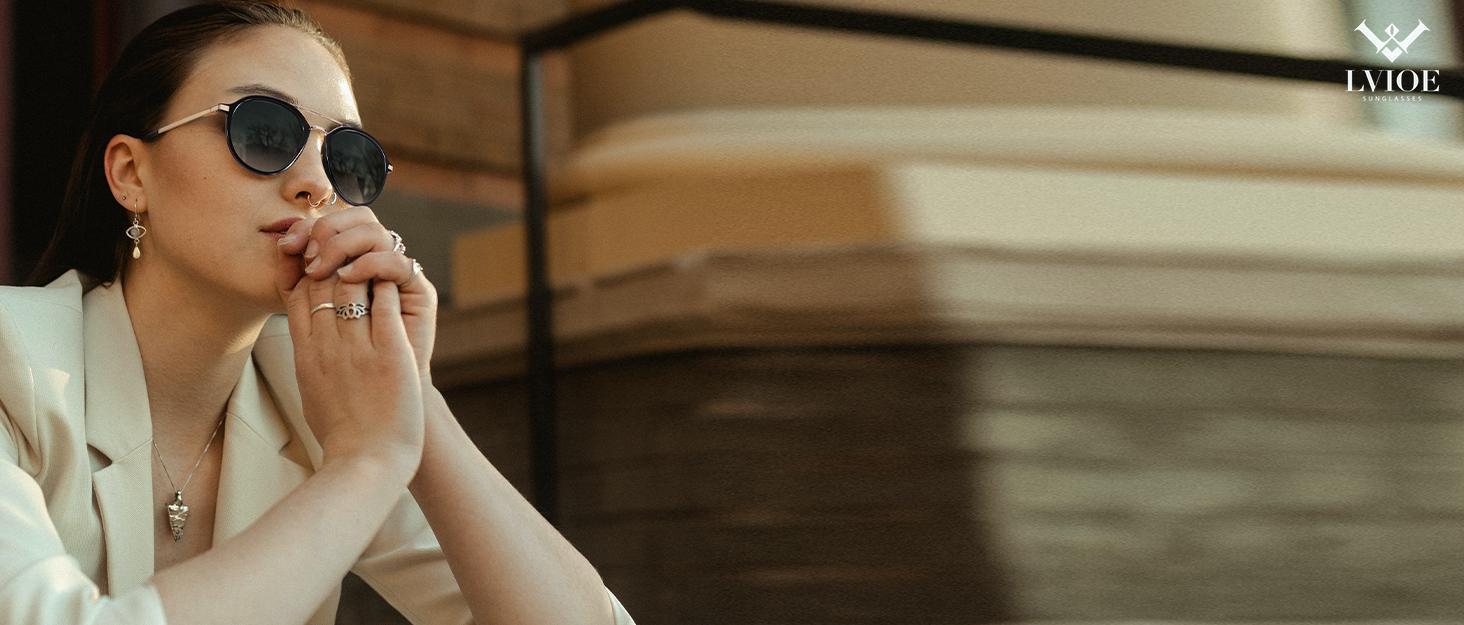 LVIOE Cat Eyes Sunglasses for Women, Polarized Oversized Fashion Vintage Eyewear for Driving Fishing - 99.99% UV Protection