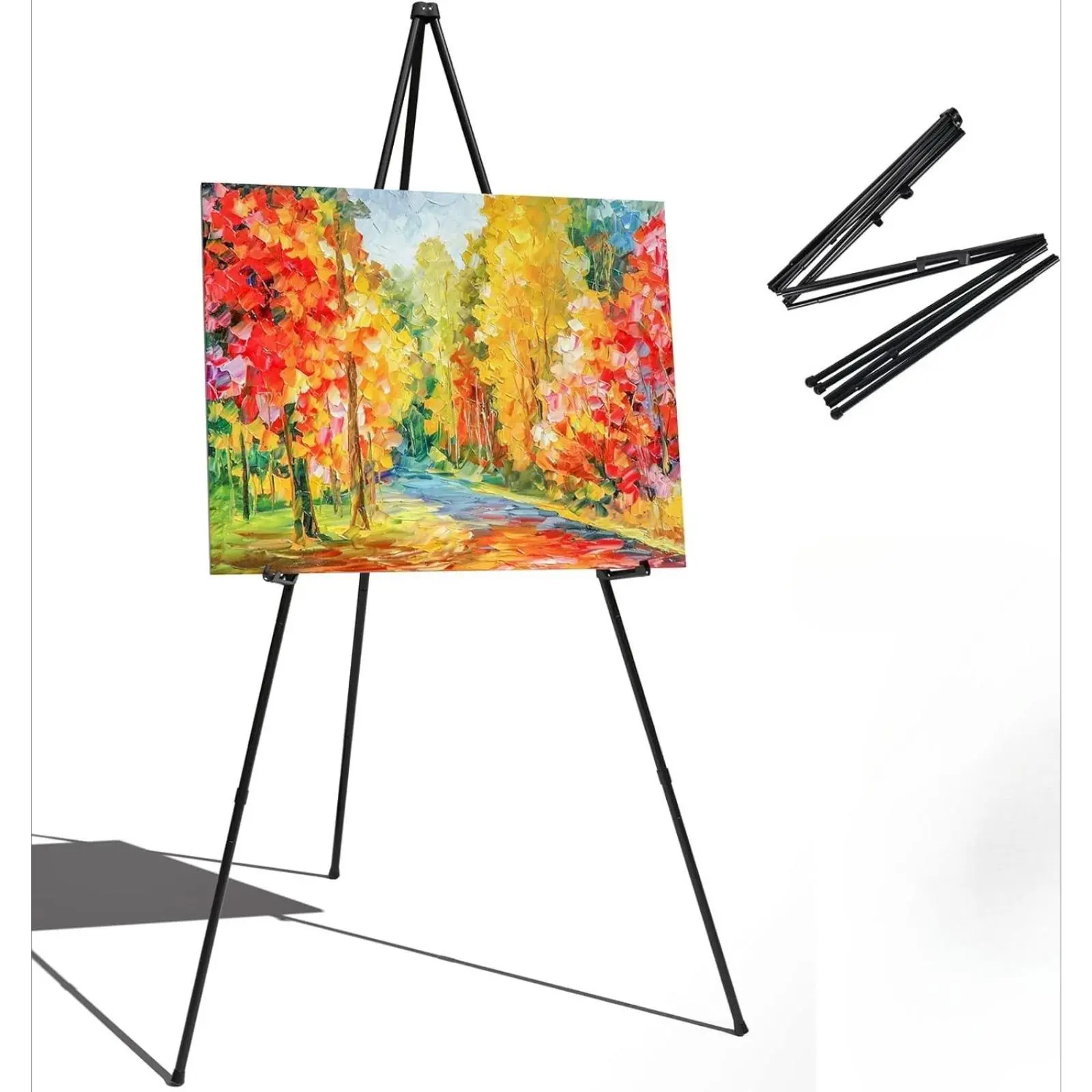 Metal Tripod Easel Stand – Adjustable Foldable Lightweight Painting Easel for Canvas – 10 Second Setup Compact Artist Easel for Plein Air Painting, Art Students, Beginners – Portable Art Supplies Must Have