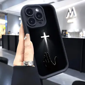 Illuminated White Cross Smartphone Casing, Shockproof Silicone-TPU Bumper Drop Protection Soft Cover for iPhone 16 Pro Max, 15 Plus, 14, 13, 12, 11, XR, XS - Handheld Devices Phone Accessories
