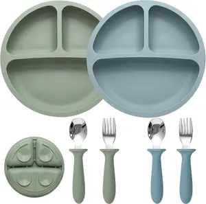 2 Pack Baby Feeding Set – Silicone Suction Plates with Spoons & Forks, BPA Free