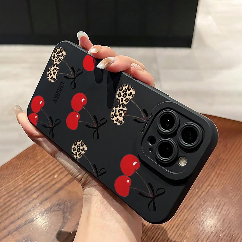 Cherry Pattern Full-Coverage Shockproof Phone Case Compatible with iPhone 17/16/15/14 Pro and Samsung S25/24/23/22 Series