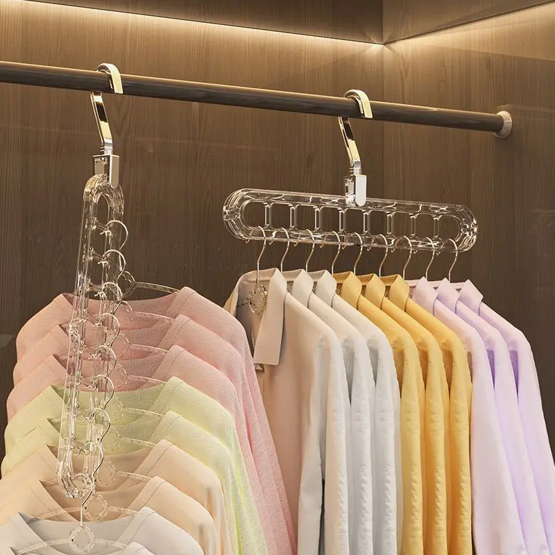 3/5 Pcs Sturdy Plastic 360-Degree Rotatable 9-Hole Anti-Skid Folding Hangers, 9-in-1 Heavy-Duty Universal Space-Saving Hanging Wardrobe Organizer for Bedroom Room Storage Home Supplies