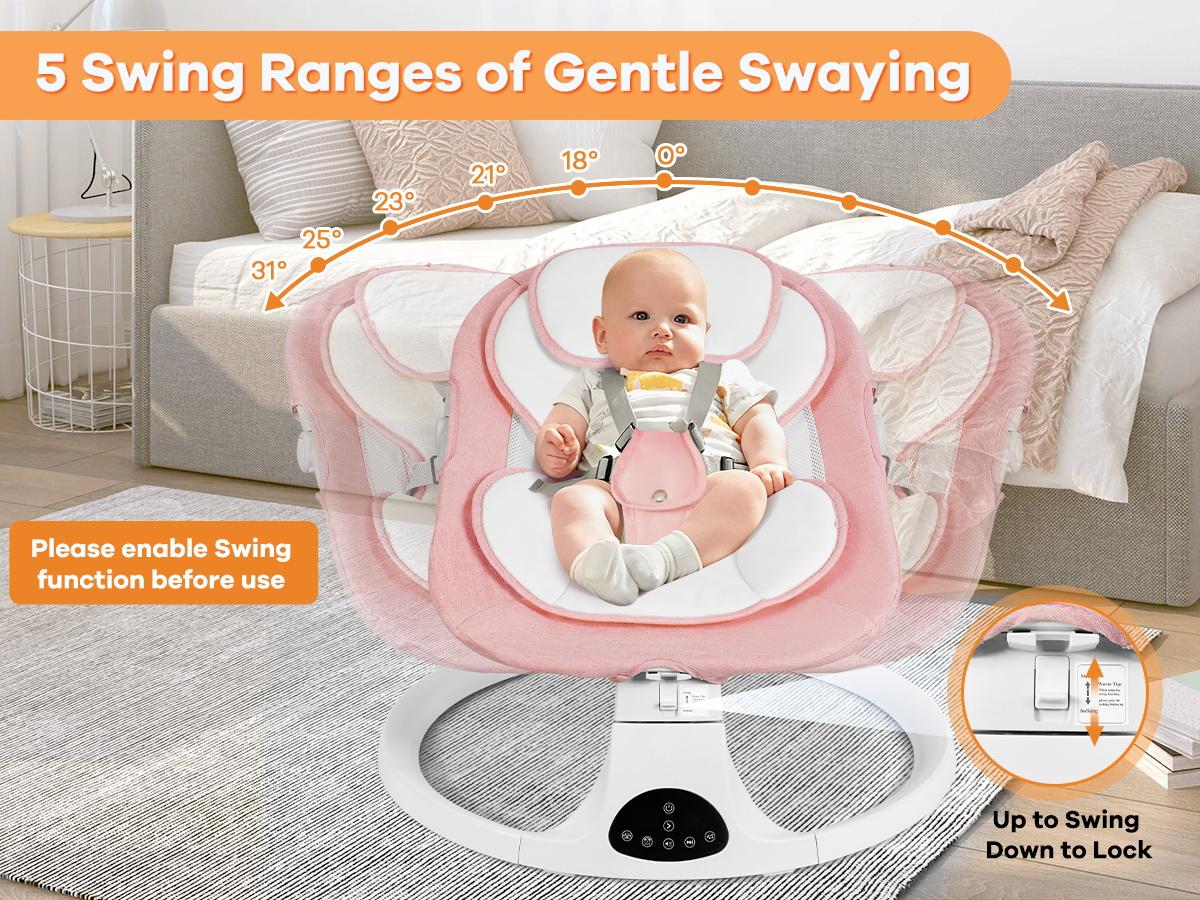 Baby Electric Bouncer, Baby Rocker, Electric swing, 5 Speed & 10 Lullabies, Baby Bassinet, Adapter & Battery Powered, For Indoor Use, Remote Control,DealsForYouDays