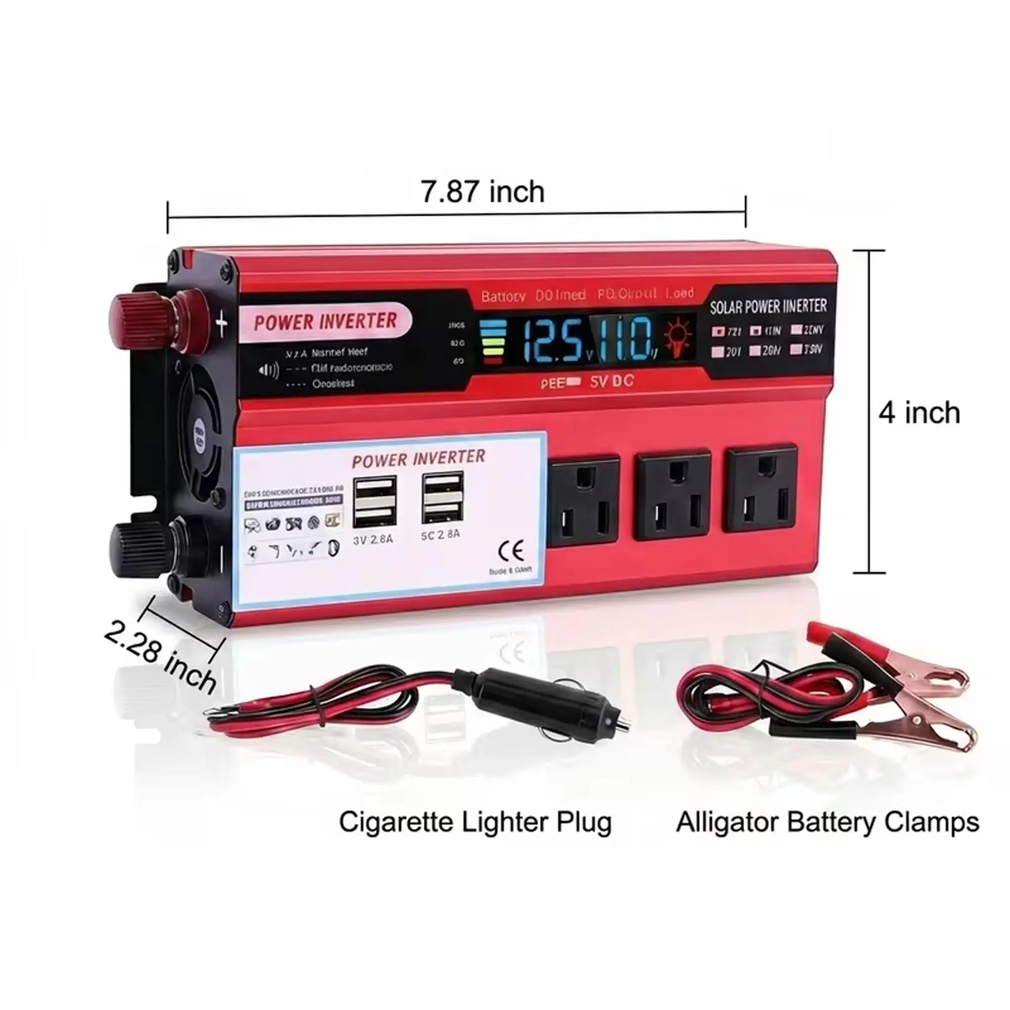 12V DC to 110V AC Power Inverter with LCD Display, 3000W Peak, Wireless Remote On/Off, 3 AC Outlets, 4 USB Ports for RV Campers, Car Emergency Power Conversion Needs