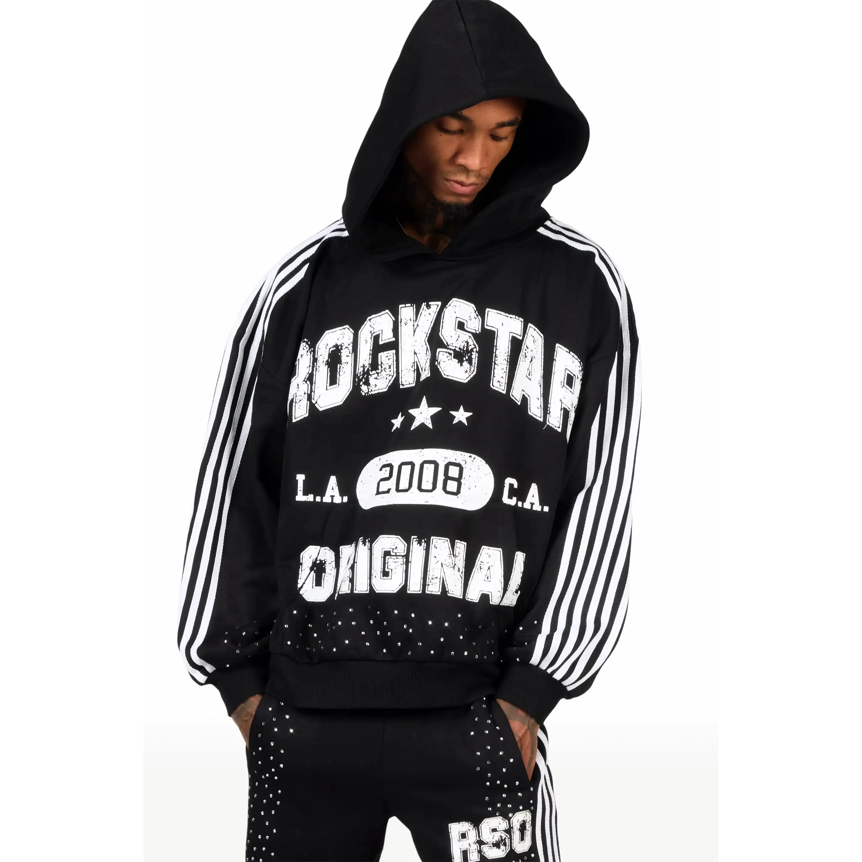 Tylla Black Rhinestone Hoodie/Baggy Pant Track Set