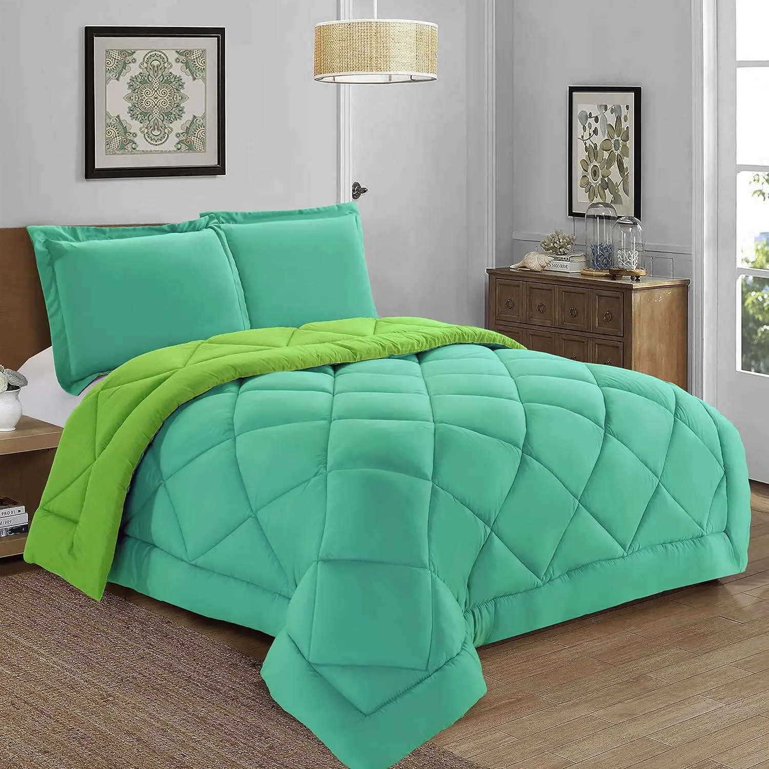 Elegant Comfort 3-Piece Reversible Diamond-Stitched Comforter Set – Ultra-Soft Down Alternative All-Season Bedding