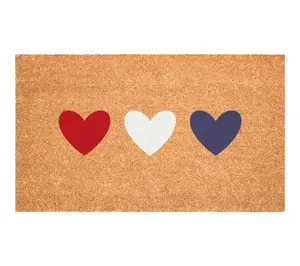 HomeRoots 24" X 36" Patriotic Hearts Outdoor Coir Door Mat HomeRoots 24" X 36" Patriotic Hearts Outdoor Coir Door Mat
