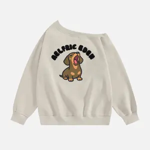 Aelfric Eden Women’s Dachshund Off-The-Shoulder Sweatshirt Towel Embroidery Puppy Design Cute Oversized Casual Streetwear Pullover