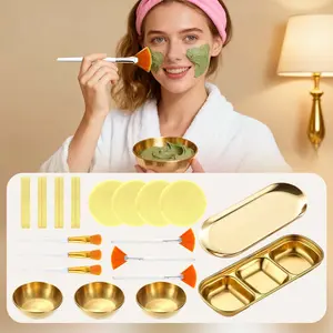 23 Pcs Esthetician Supplies 3 Stainless Steel Gold Mixing Bowls Gold Small Serving Tray 3 Compartment Serving Tray 3 Facial Fan Brushes 3 Face Mask Applicator Brush 12 Facial Sponge Compressed Round