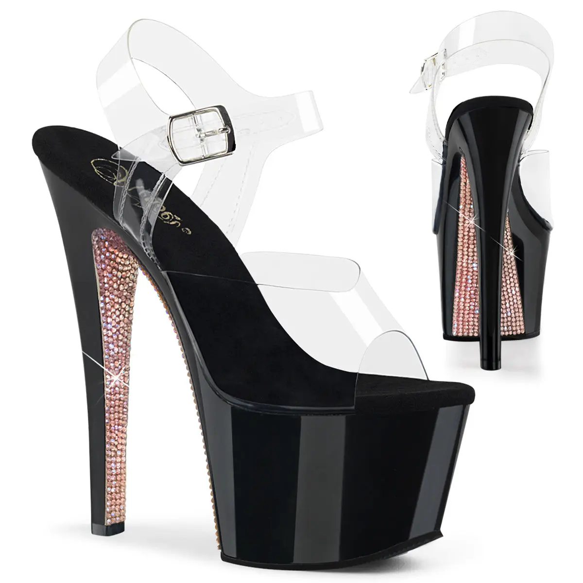 Pleaser Sky-308CRS Women's Platform Sandal, Stylish Footwear with Rhinestone Accents, Heels, Shoe