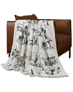 Hiend Accents Unisex Ranch Life Western Toile Campfire Sherpa Throw - Cf2138th-Os-Bk