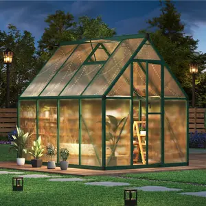 6×7 FT Outdoor Greenhouse, Large Walk in Greenhouses for Outdoors and Garden Planting, Polycarbonate Green House with Enhanced Aluminum Frame and W/Lockable Push Door, Green