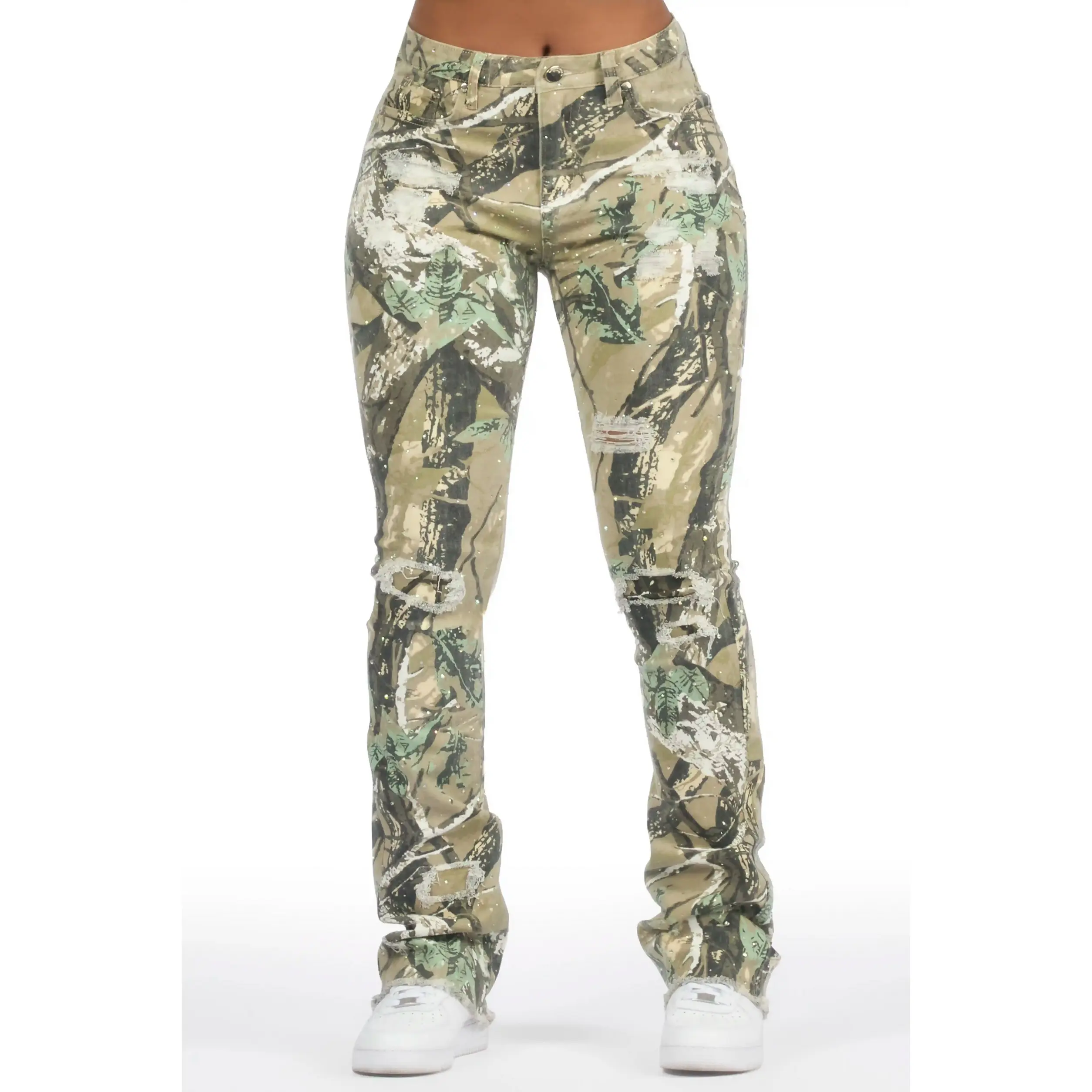 Kelle Tree Camo Rhinestone Stacked Jean