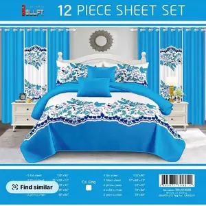12-Piece Complete Bedroom Makeover: King Size Blue & White Floral Nature Bedding Set