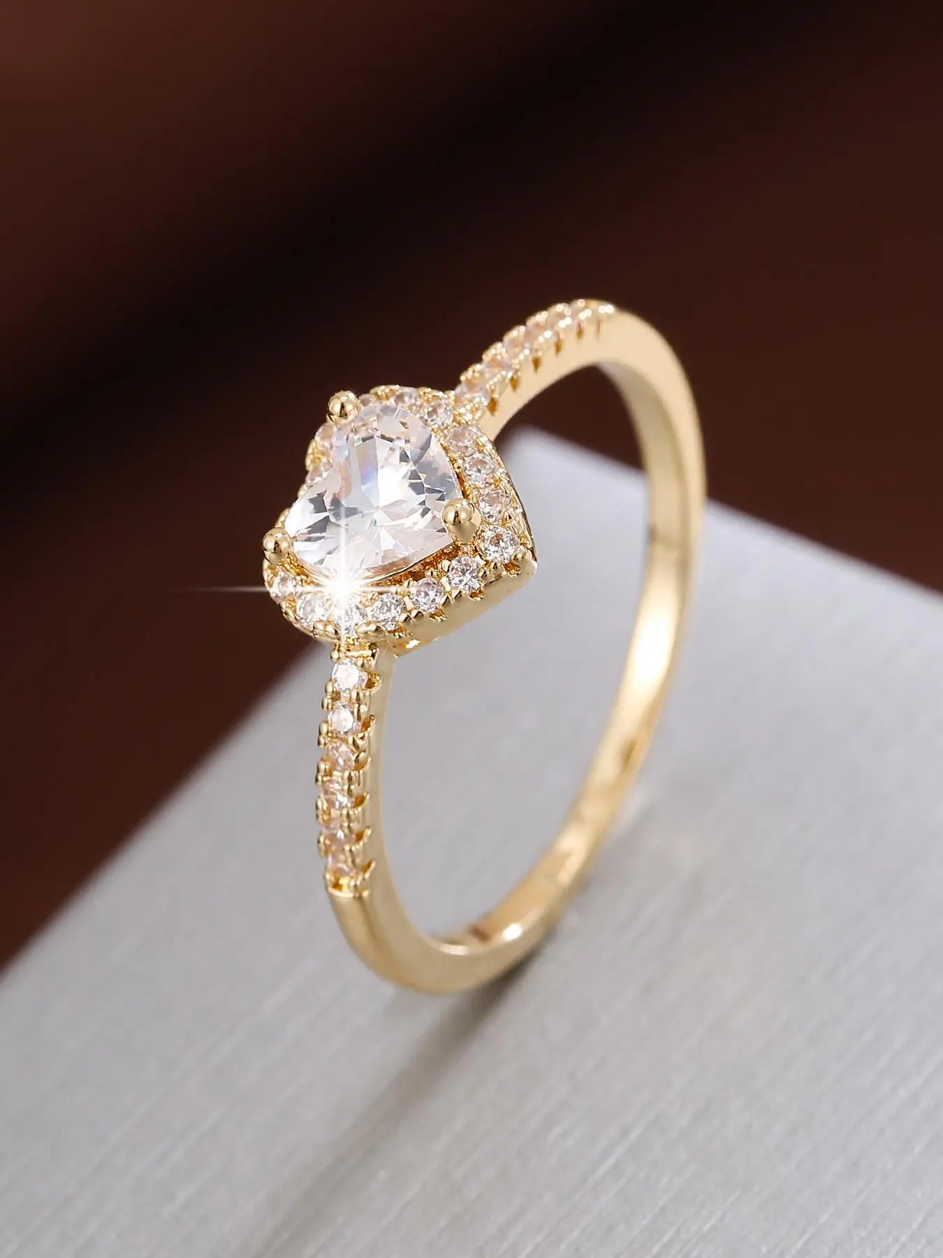 Women's Elegant Artificial Crystal & Rhinestone Decorated Heart Design Ring, Exquisite Trendy Engagement Ring, Fashion Accessories for Party & Daily Decor for Women & Girls, Fashion Heart Rings, Sparkling Rings