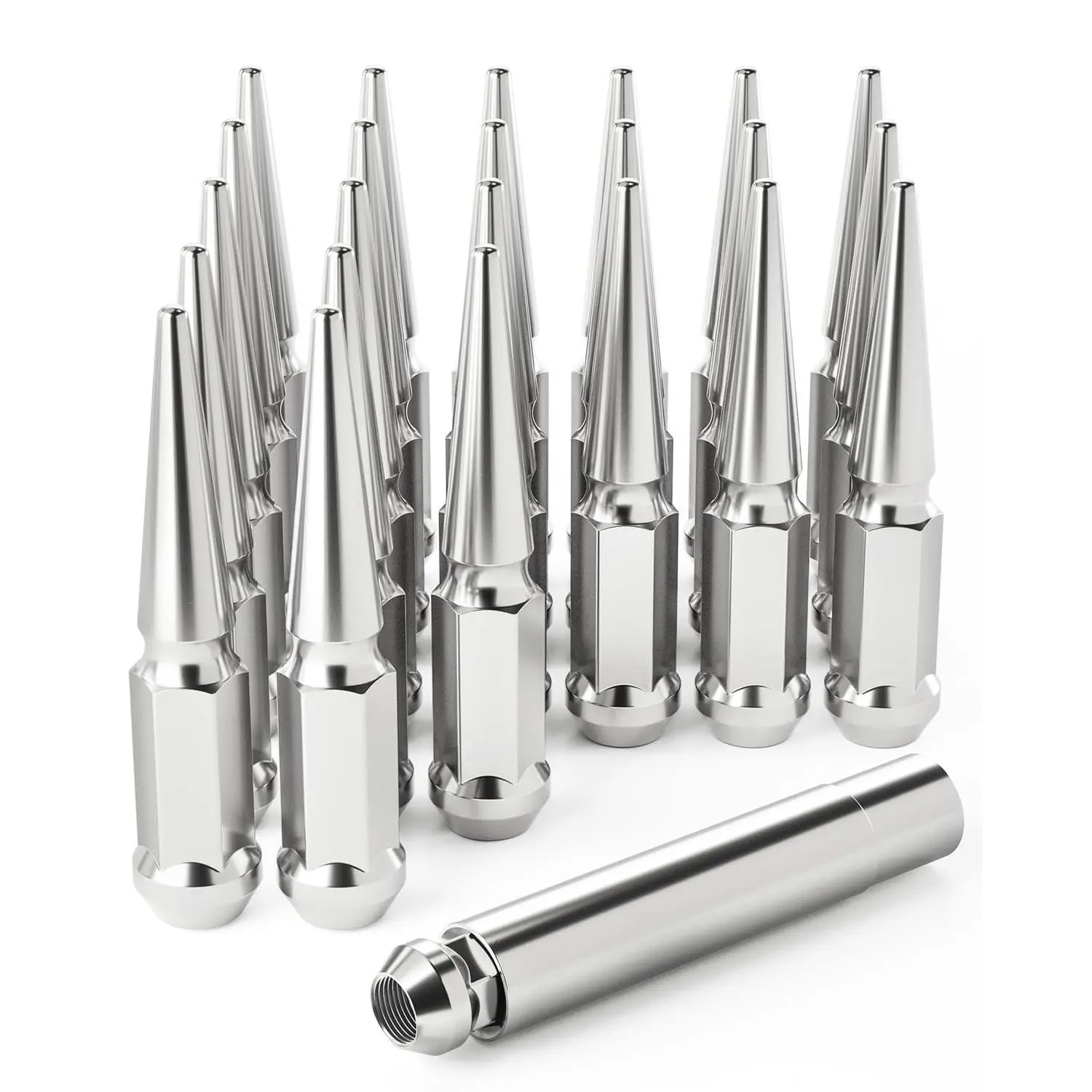 M14x1.5 Spike Lug Nuts - 14mmx1.5 Wheel Lug Nuts, Set of 24, Chrome
