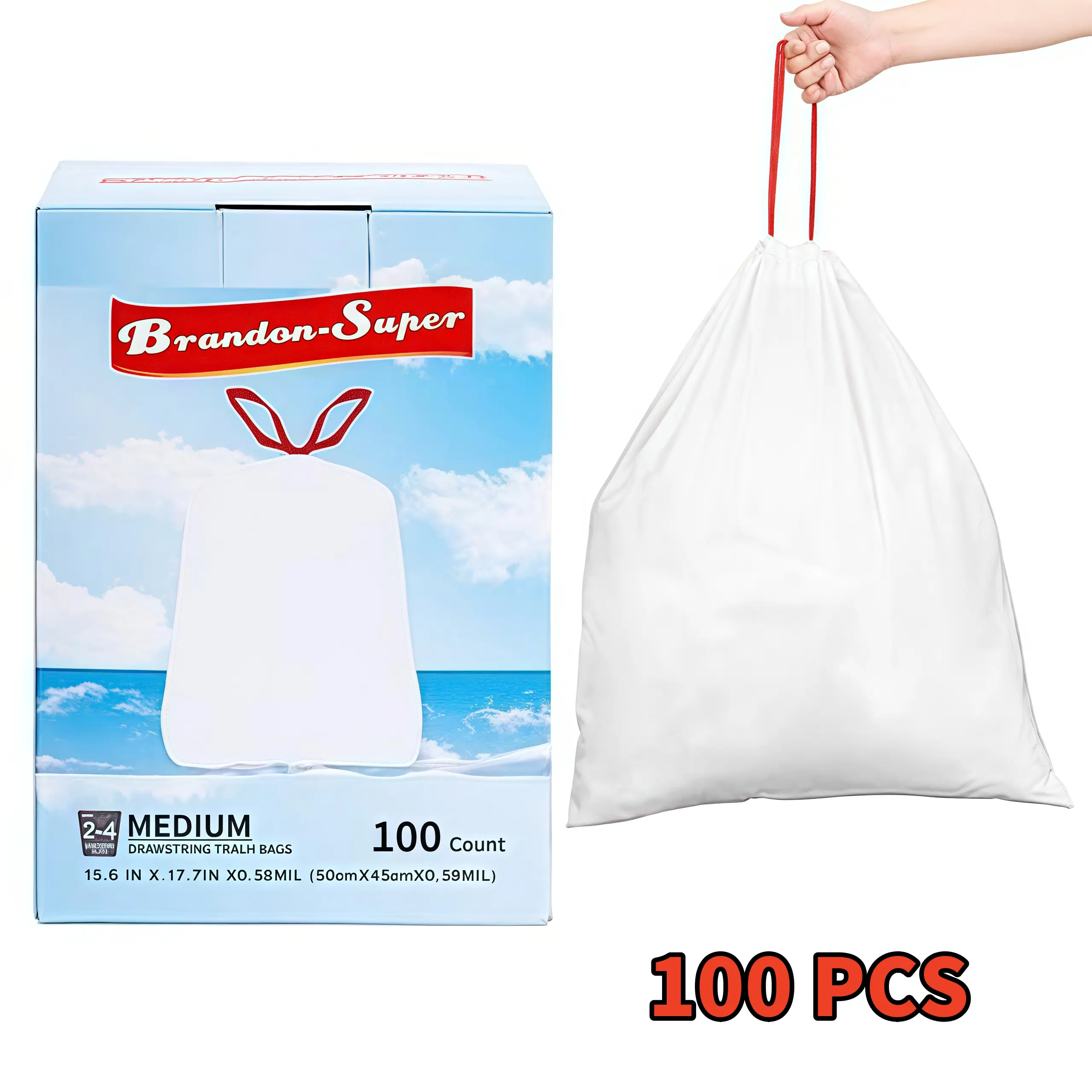 4 Gallon Drawstring Trash Bags 100 Count Heavy Duty, Thickened, Leakproof & Stretchable Small Garbage Bags for Bathroom, Office & Bedroom