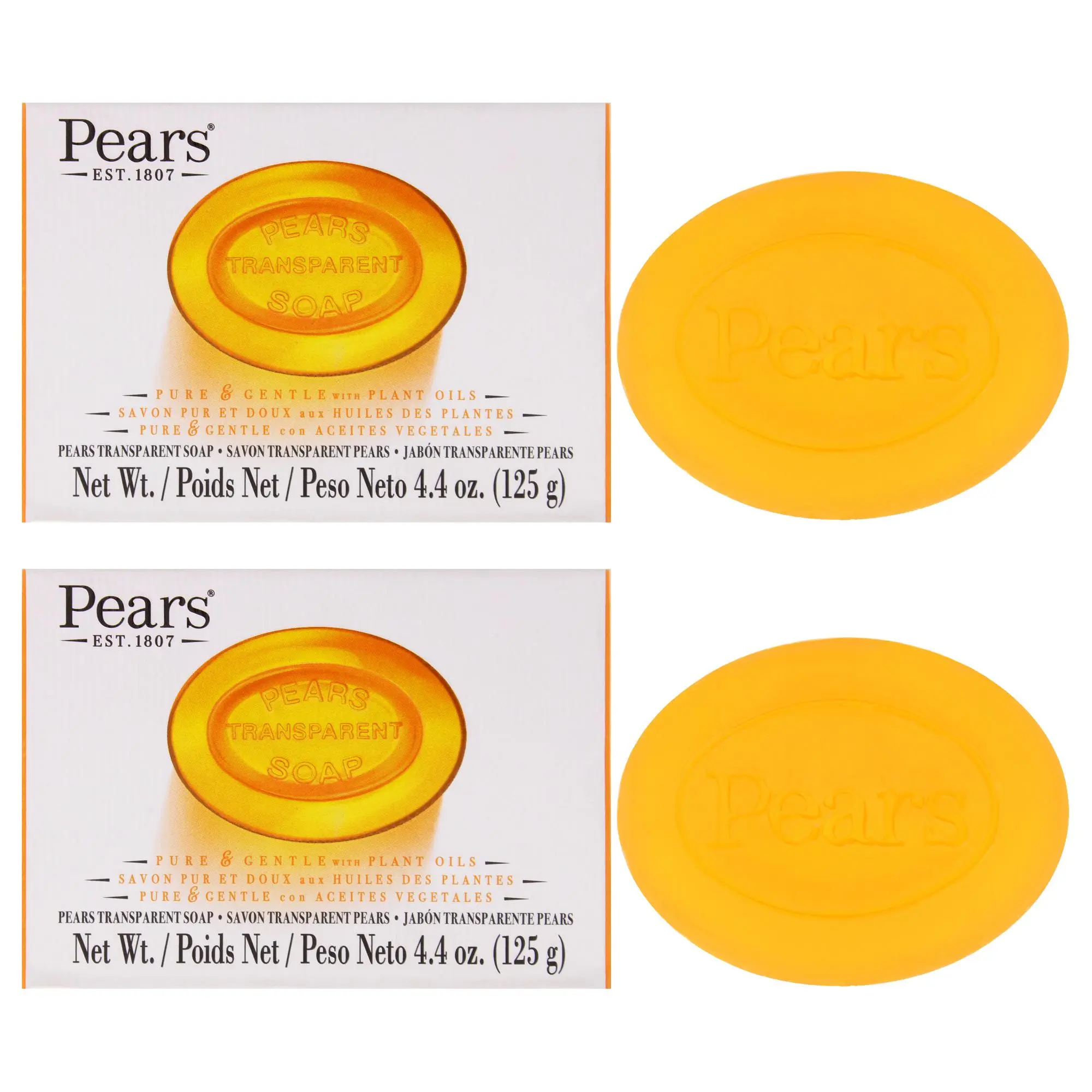 Pure and Gentle with Glycerin and Naturals Oils - Amber by Pears for Unisex - 4.4 oz Bar Soap - Pack of 2