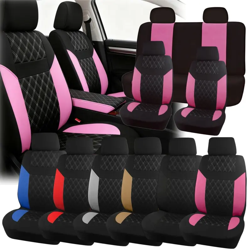 9PCS Car 5 Seat Covers Full Set Cloth, Front Rear Seat Covers for Cars, Washable Car 5 Seat Covers Polyester Cushion Mat Pad Breathable Non-Slip Vehicle Interior Decoration Accessories Universal for Auto Car Vehicle SUV Sedan
