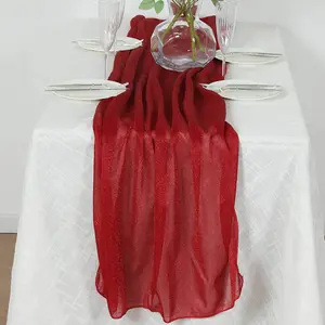 Glitter Gauze Table Runner 27"x120" Red - Sparkling Reusable Wrinkle-Free Sheer Table Linen