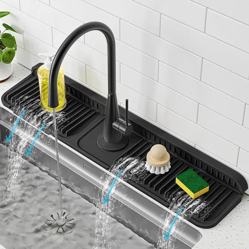 24 Inch Extra Long Silicone Faucet Mat for Kitchen Sink, 7° Slope Self-Draining Splash Guard, Water Catcher Draining Pad for Counter Protection, Keep Kitchen Sink Area Clean and Dry