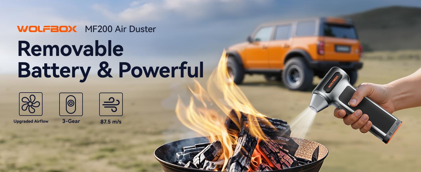 WOLFBOX MF50 Electric Air Duster 110000RPM 5000mAh Super Power Cordless Blower with 3-Gear Adjustable Nozzles for PC Keyboard Home Car Outdoor TikTokShopHolidayHaul