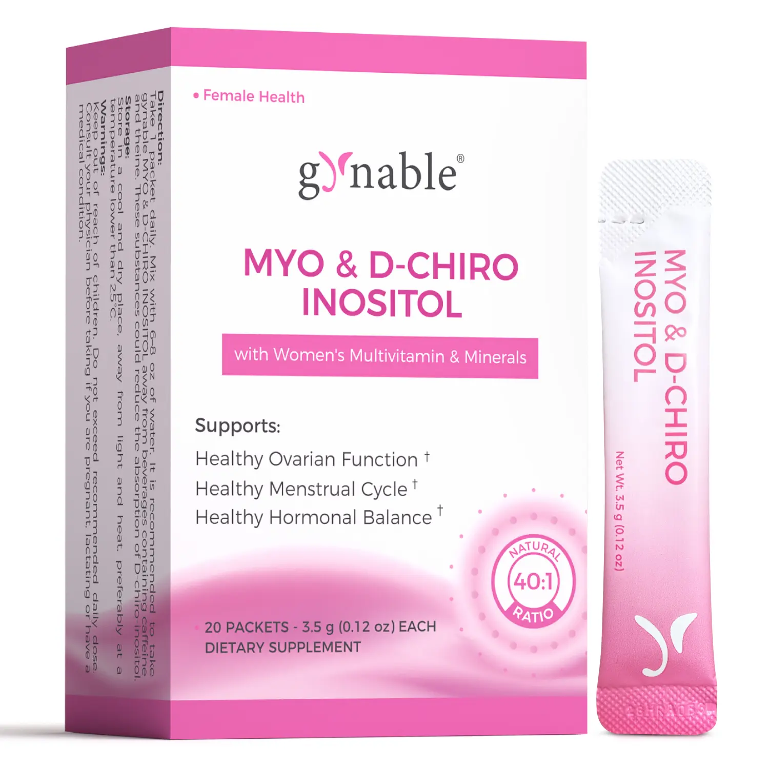 Gynable Myo & D-Chiro Inositol Supplement 40:1 Natural Dietary Women's Supplements for Fertility,PCOS Relief, Ovarian Health,Cycle,PMS Acne,Hormonal Support with Vitamin E B1 B2 B12 Folate Zinc Selenium Multivitamin Peach Drink Mix #tiktokshopbacktoschool