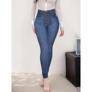 Women'S Curvy High-waisted Stretch Hip Lift Skinny Jeans, Multi-breasted Design Fashion Novel