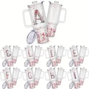40oz Monogrammed Initial Tumbler with Lid, Floral Personalized Travel Mug, Valentine's Day Gifts for Her, Perfect Women's Day/Birthday/Christmas Gift for Girlfriend, Wife, Mom, Sister, Teacher, Coworker (A-Z)