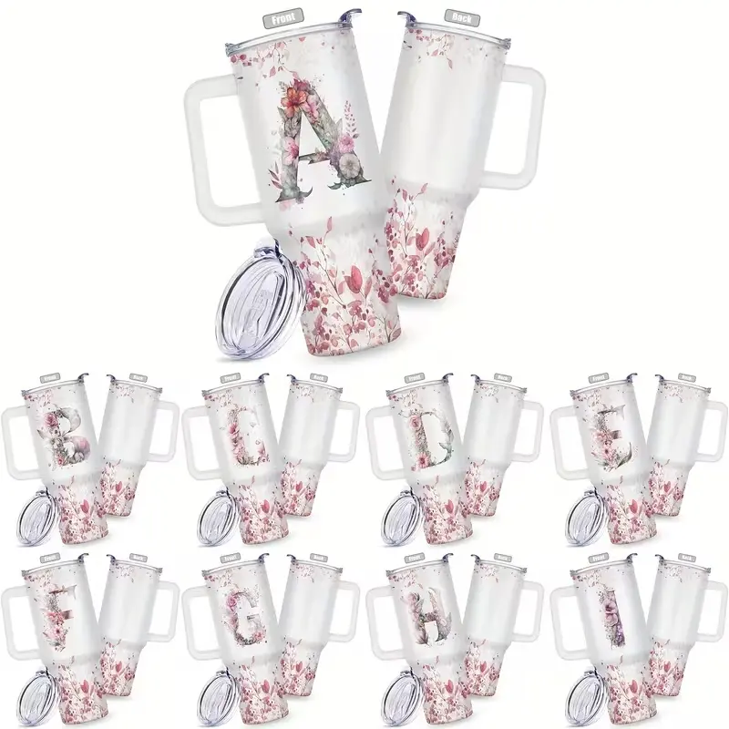 40oz Monogrammed Initial Tumbler with Lid, Floral Personalized Travel Mug, Valentine's Day Gifts for Her, Perfect Women's Day/Birthday/Christmas Gift for Girlfriend, Wife, Mom, Sister, Teacher, Coworker (A-Z)