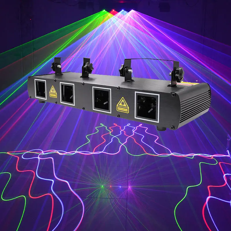 Disco laser lights DJ stage lights 4-beam laser spotlights, DMX512 music voice controlled laser stage lights, laser scanning projectors for shopping malls, restaurants, hotels, bars, Christmas, Halloween, Easter, Animation Effects Wave Effect