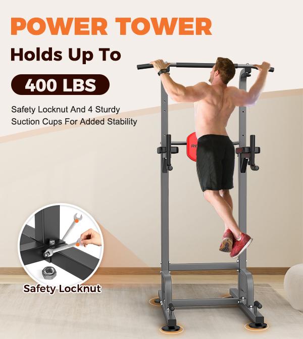 Relife Sports Power Tower Pull Up Bar Dip Station for Home Gym Adjustable Height Strength Training Workout Equipment dealsforyoudays Exercise Machine SpringStatements