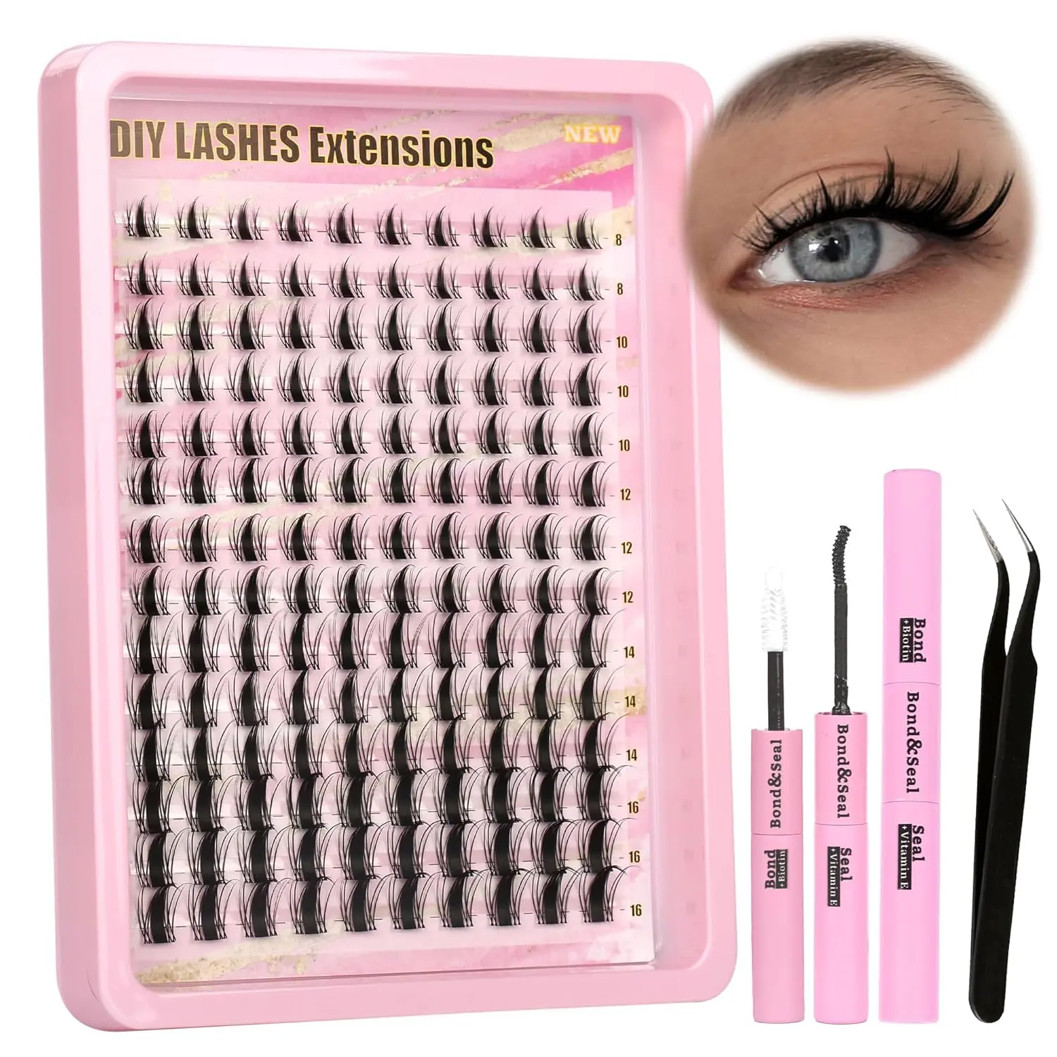 Clear Fairy Eyelash Clusters Kit - Manga Anime Lashes Spiky Wet-Look C Curl Individual Lashes with Lash Glue Tweezers Professional Self-Grafting False Eyelash Extensions for Vacation Natural Look