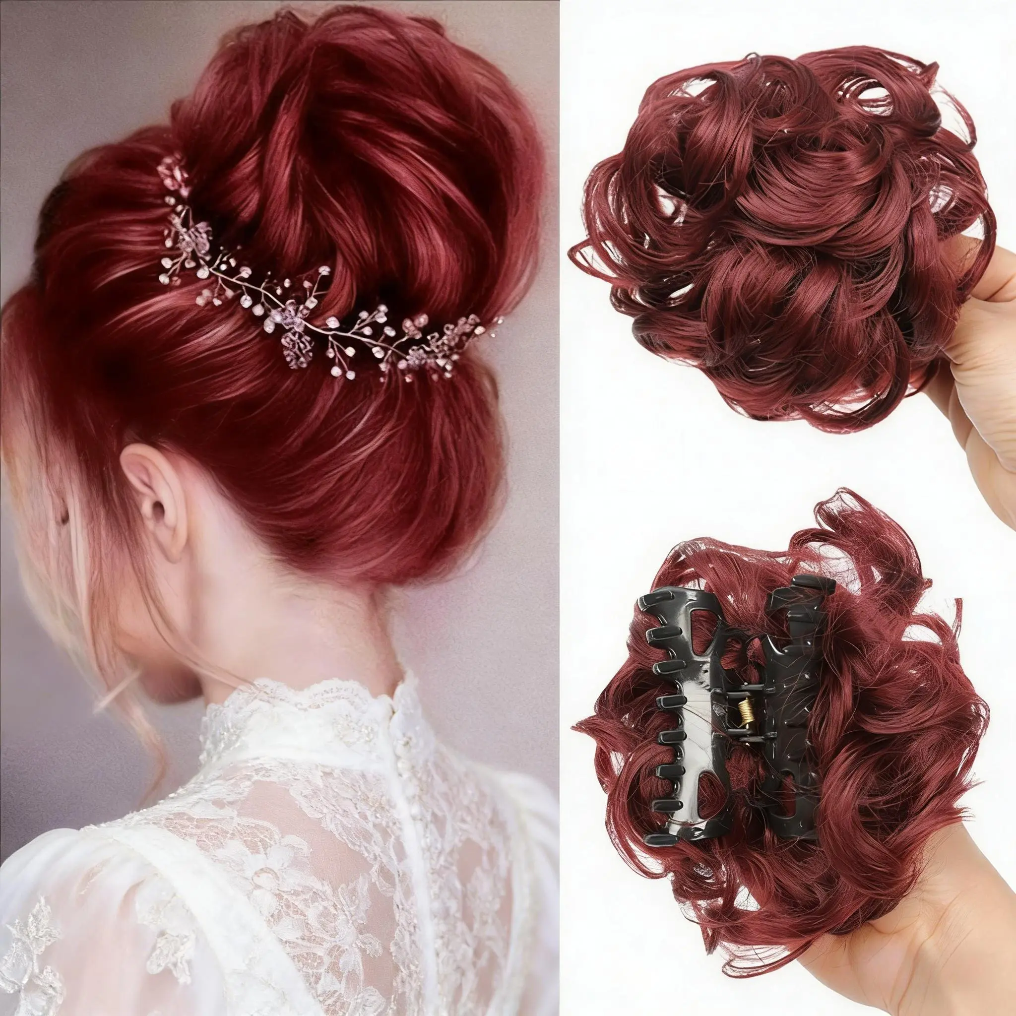 Women's Floral Wig Clip - Flower Bud Design, Lazy Fluffy Curling Style, Back-Fit, Wig Styling Accessory for Secure Hold, Ideal for Daily & Holiday Indoor Recreation