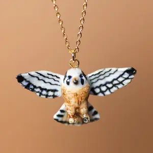 Kestrel Falcon Necklace | Camp Hollow Ceramic Animal Jewelry | Porcelain Pendant