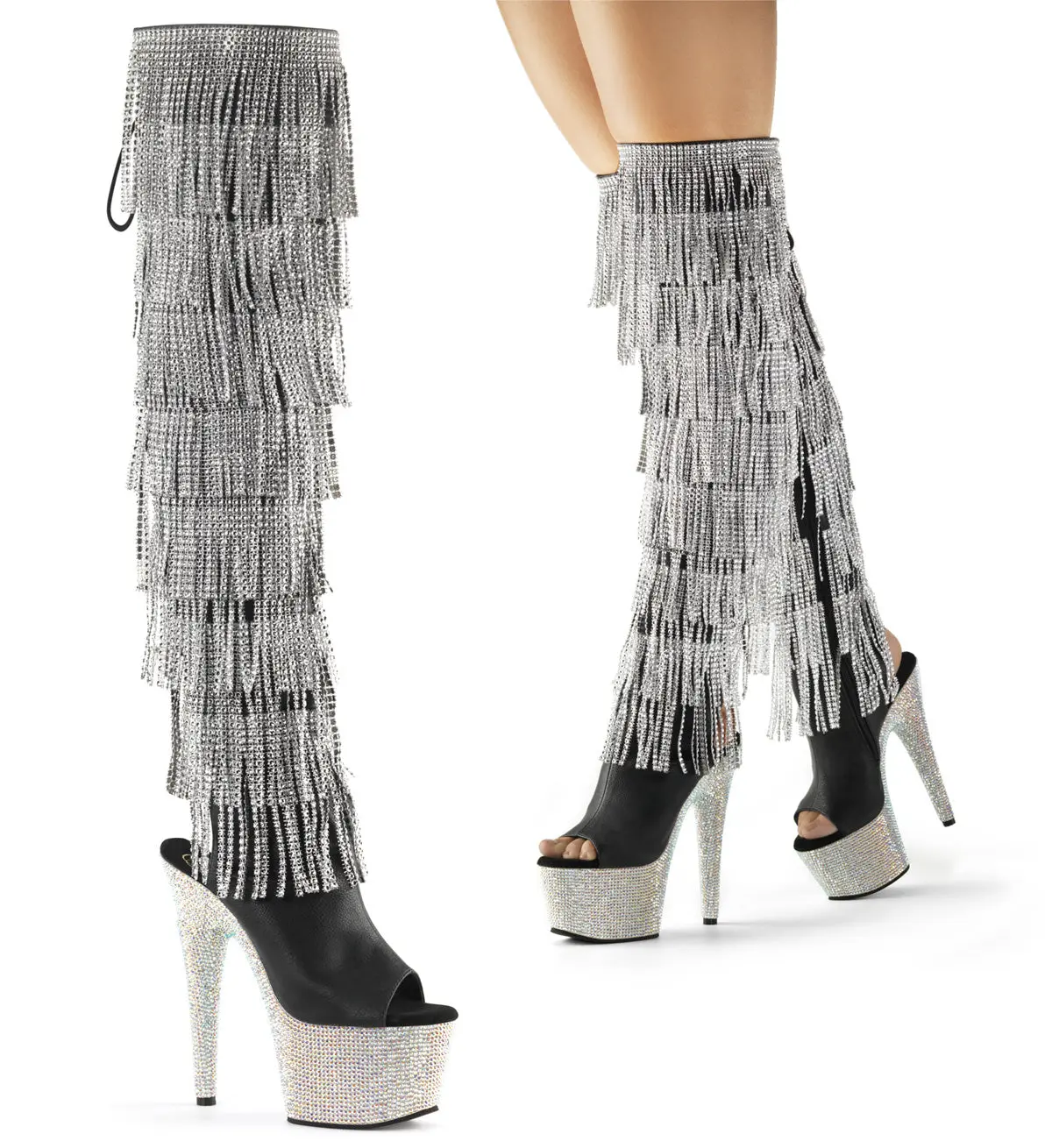 Women's High Heel Boots, Bejeweled-3019RSF-7