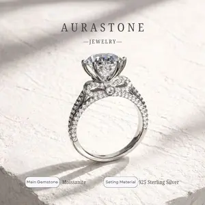 【#118 RD】Synthetic Moissanite D color S925 Sterling silver bow shaped 3 carat ring VVS1 moissanite female wedding engagement ring