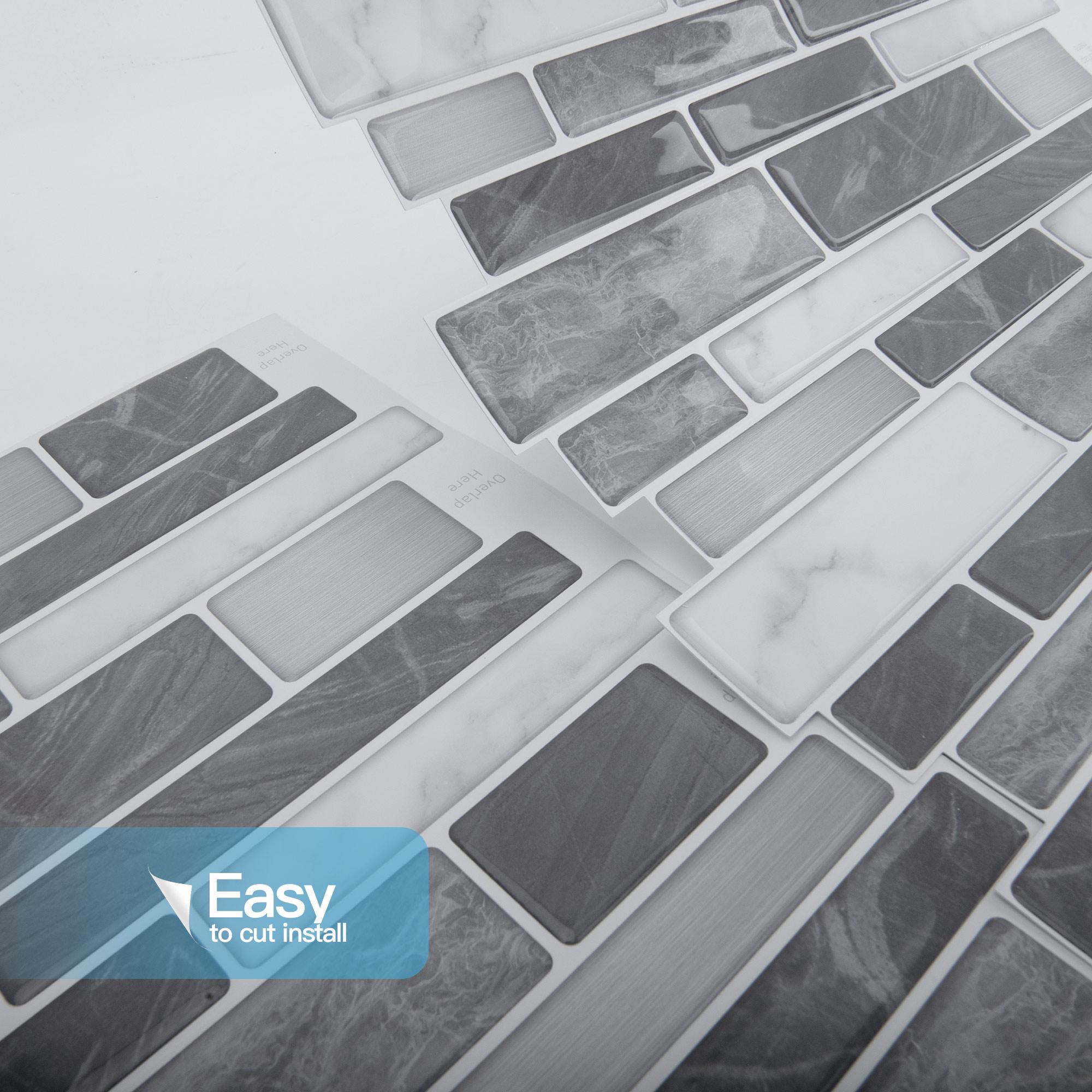 Art3d 10-Pack 12x12in Grey Marble Tile Stickers for Kitchen & Bathroom Backsplash - Self-Adhesive, Water-Resistant, Durable Ornaments